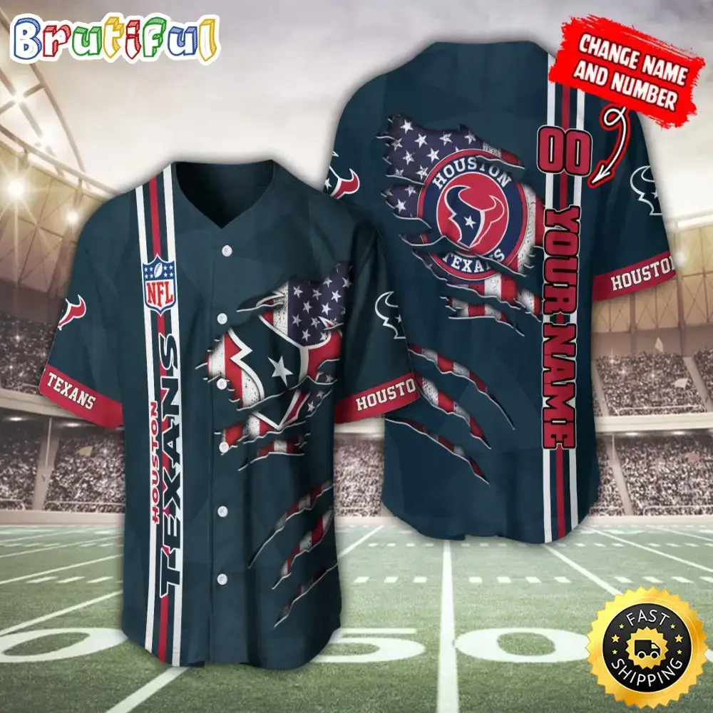 Personalized NFL Houston Texans Baseball Jersey America Flagy America Flag Athletic Style Jerseys Image
