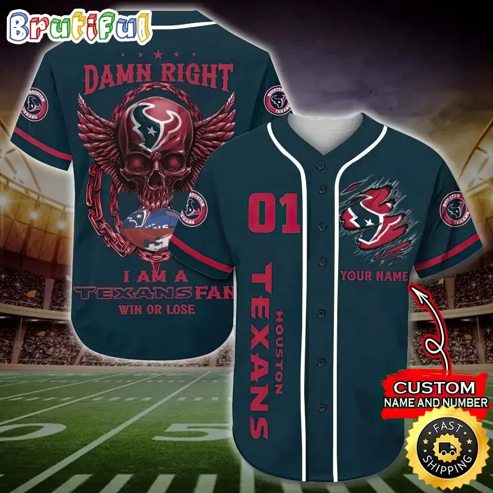 Personalized NFL Houston Texans Baseball Jersey Art Skull Image