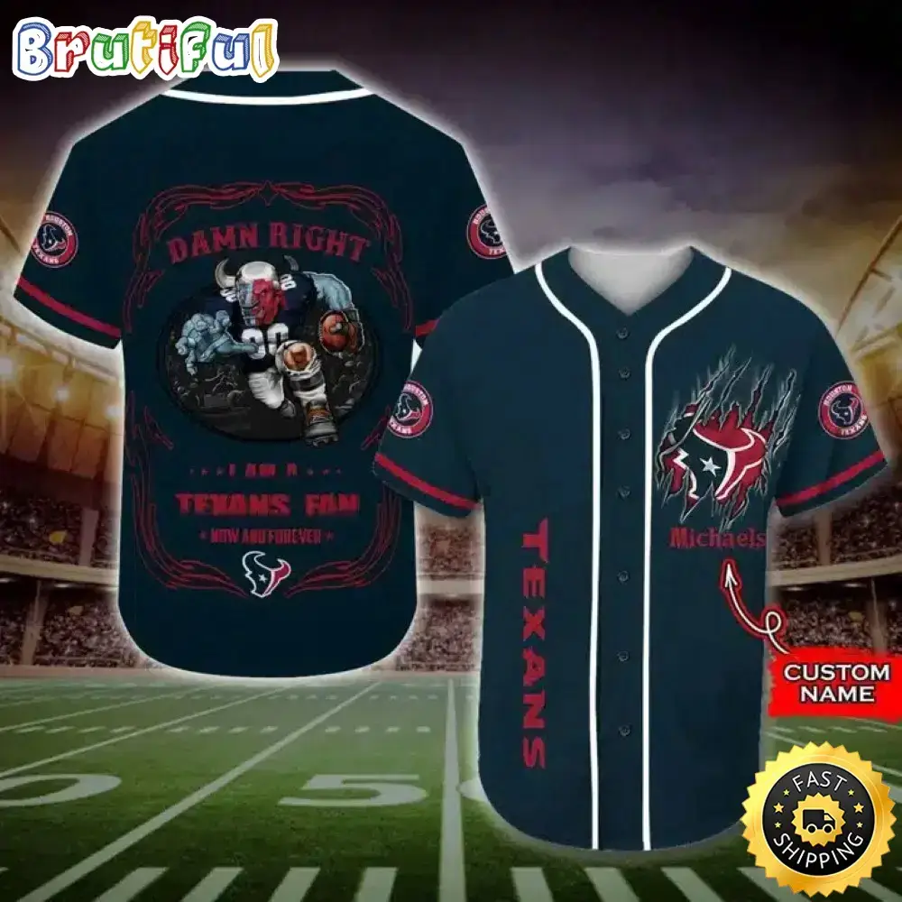 Personalized NFL Houston Texans Baseball Jersey Fan Name Image