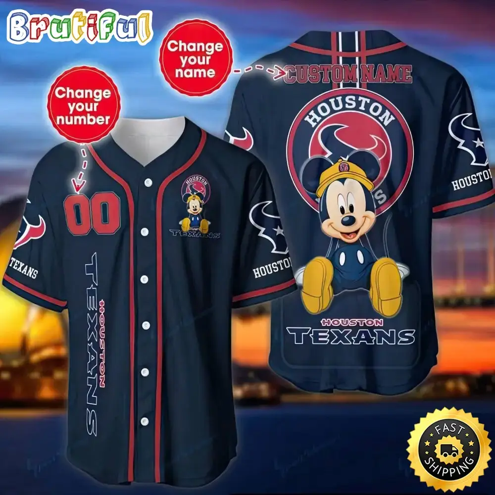 Personalized NFL Houston Texans Baseball Jersey Mickey Mouse Image
