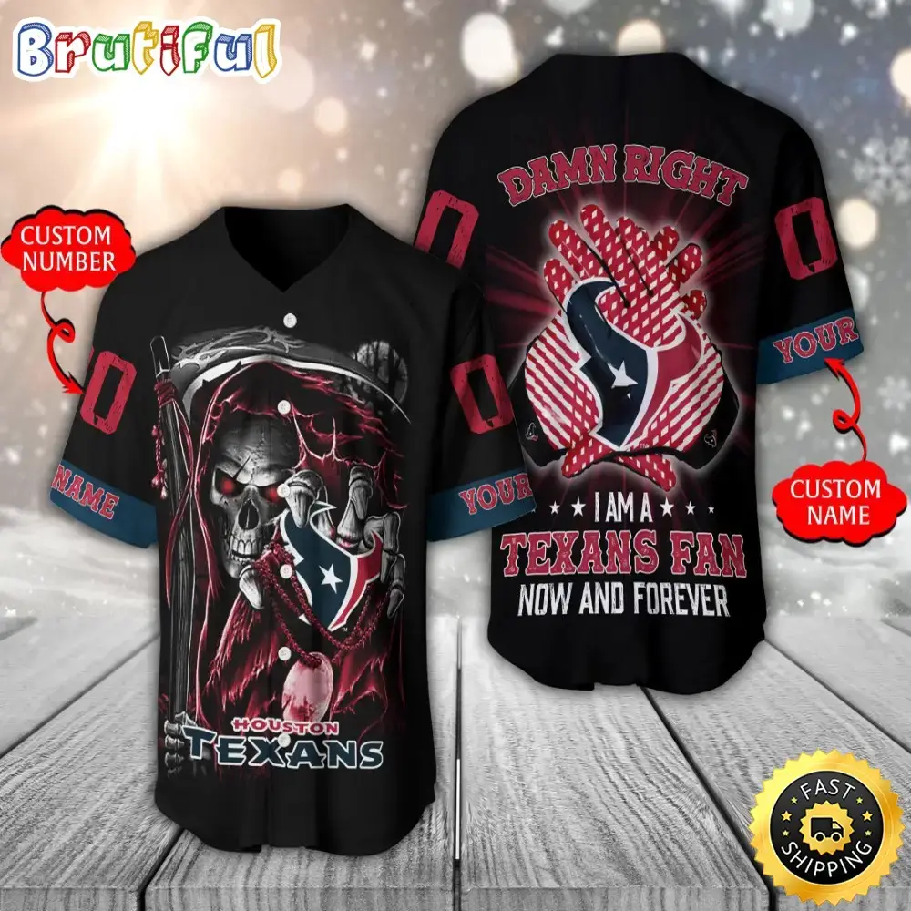 Personalized NFL Houston Texans Baseball Jersey Skull Damn Right Image