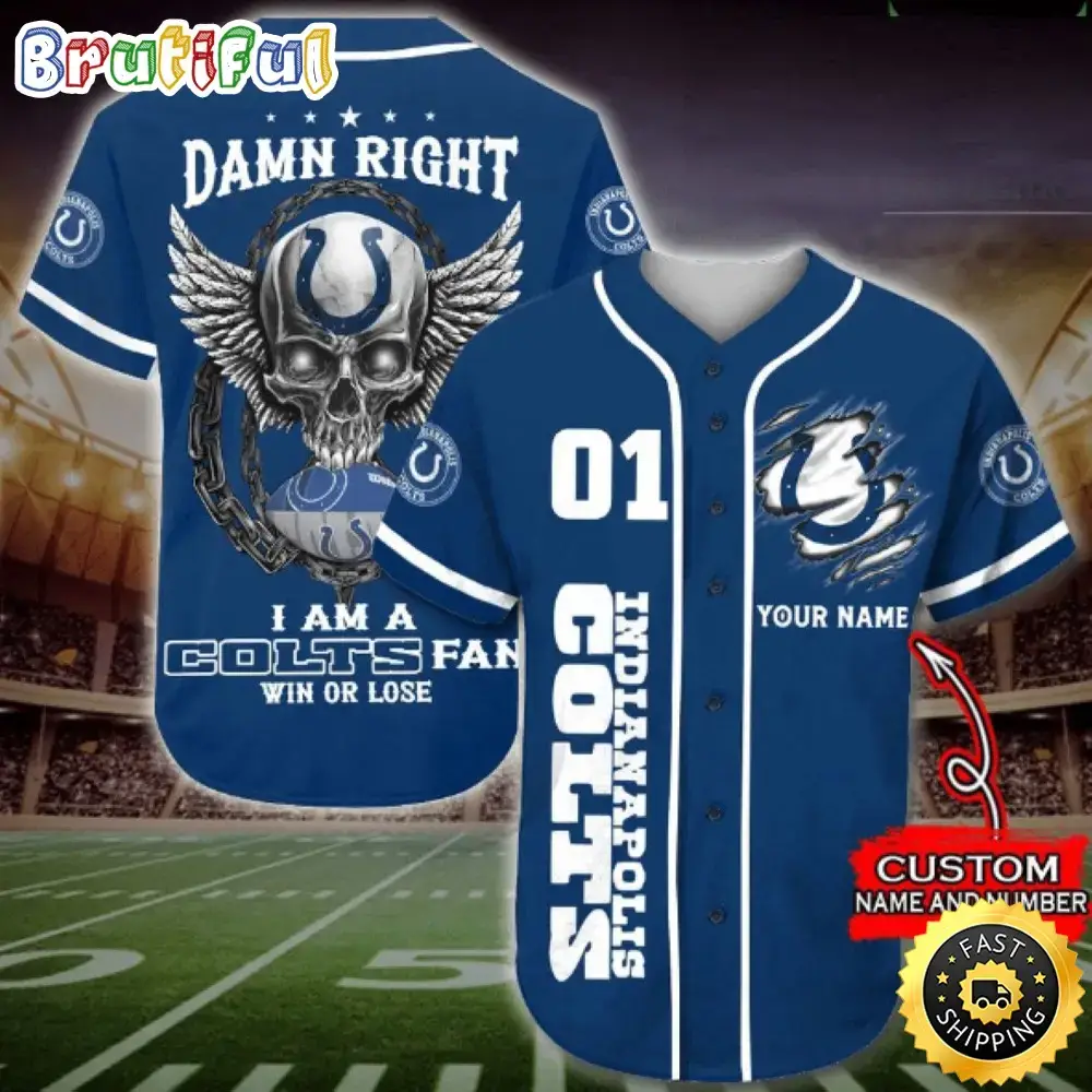 Personalized NFL Indianapolis Colts Baseball Jersey Art Skull Image
