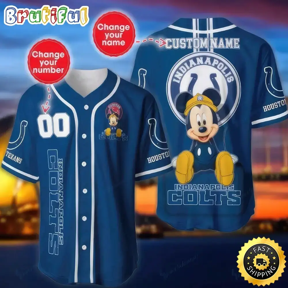 Personalized NFL Indianapolis Colts Baseball Jersey Mickey Mouse Image