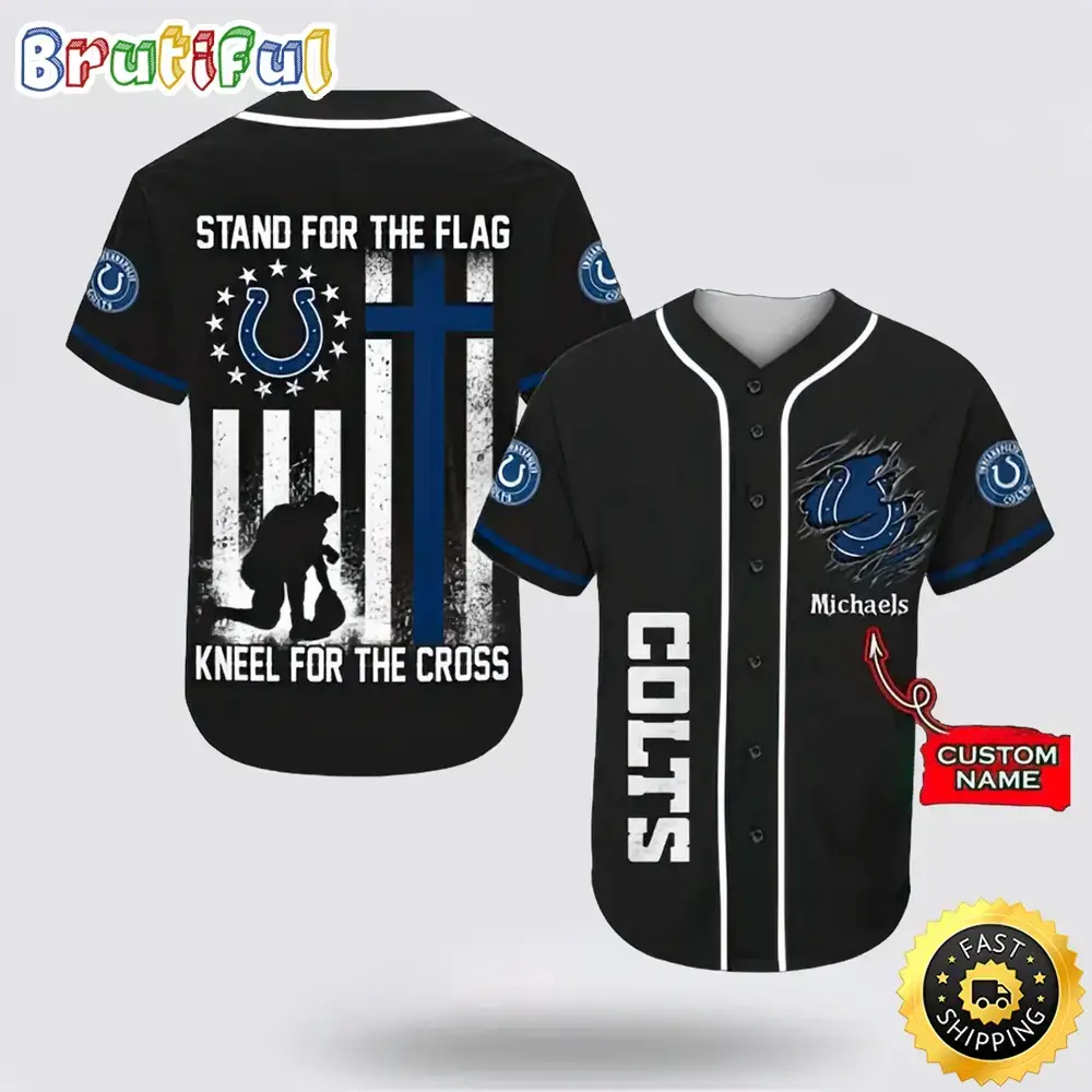 Personalized NFL Indianapolis Colts Baseball Jersey Stand For The Flag Kneel For The Cross Image