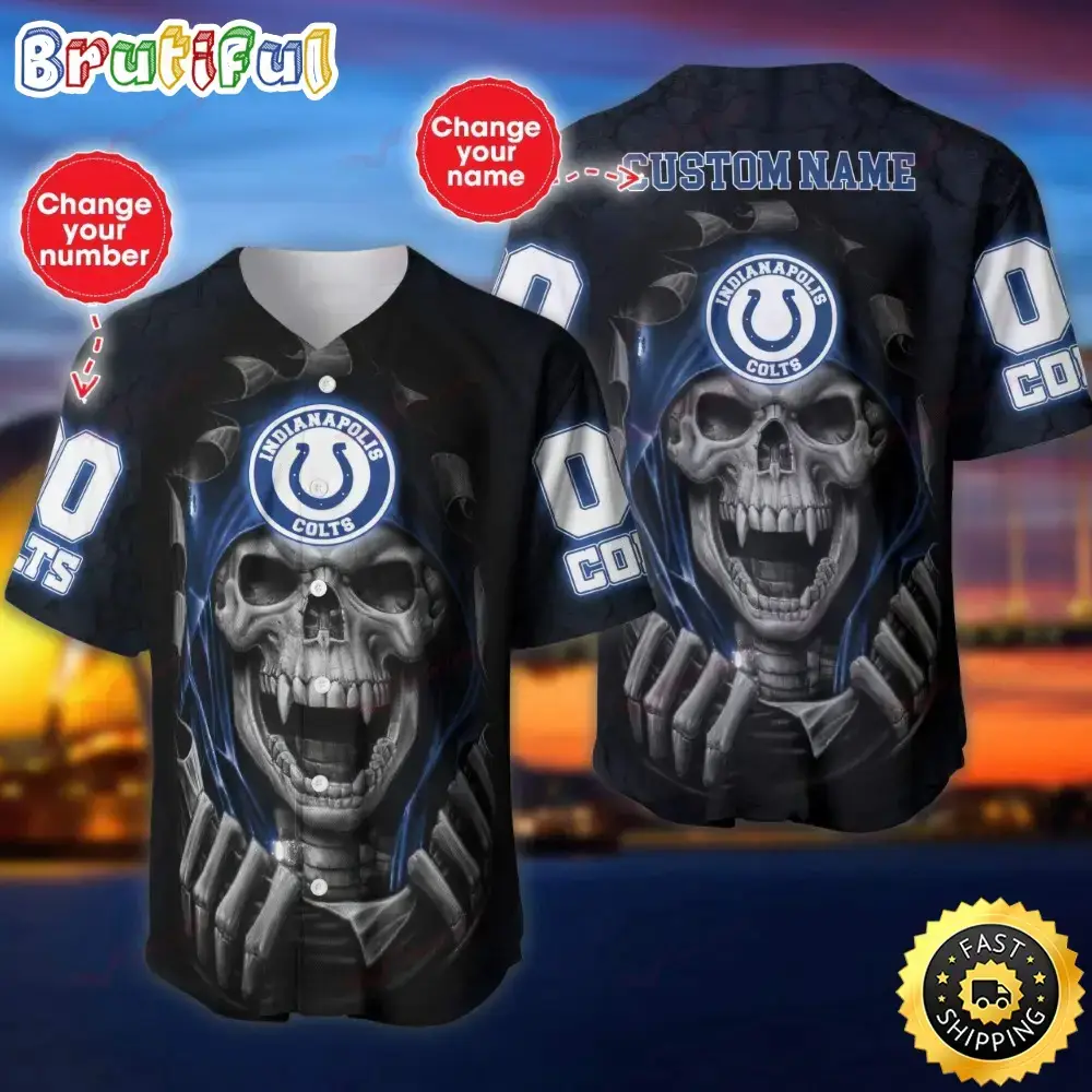 Personalized NFL Indianapolis Colts Baseball Jersey Vampire Skull Image