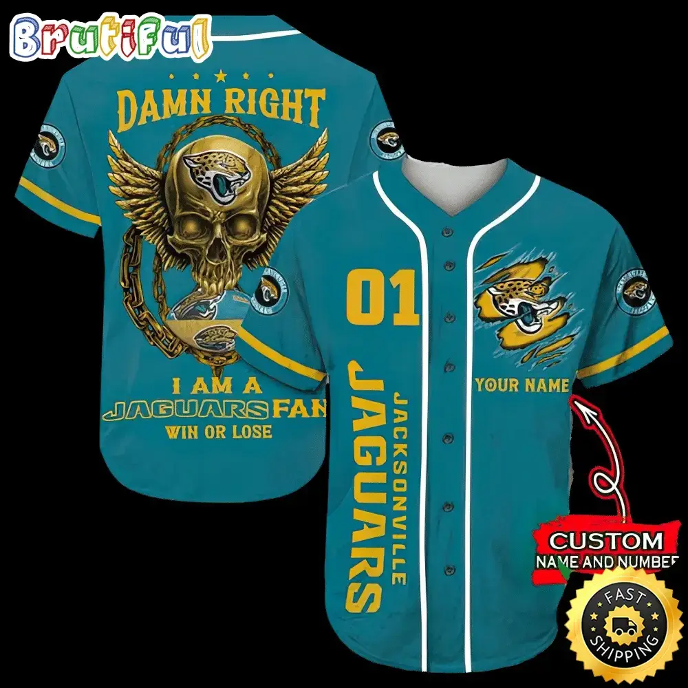 Personalized NFL Jacksonville Jaguars Baseball Jersey Art Skull Image