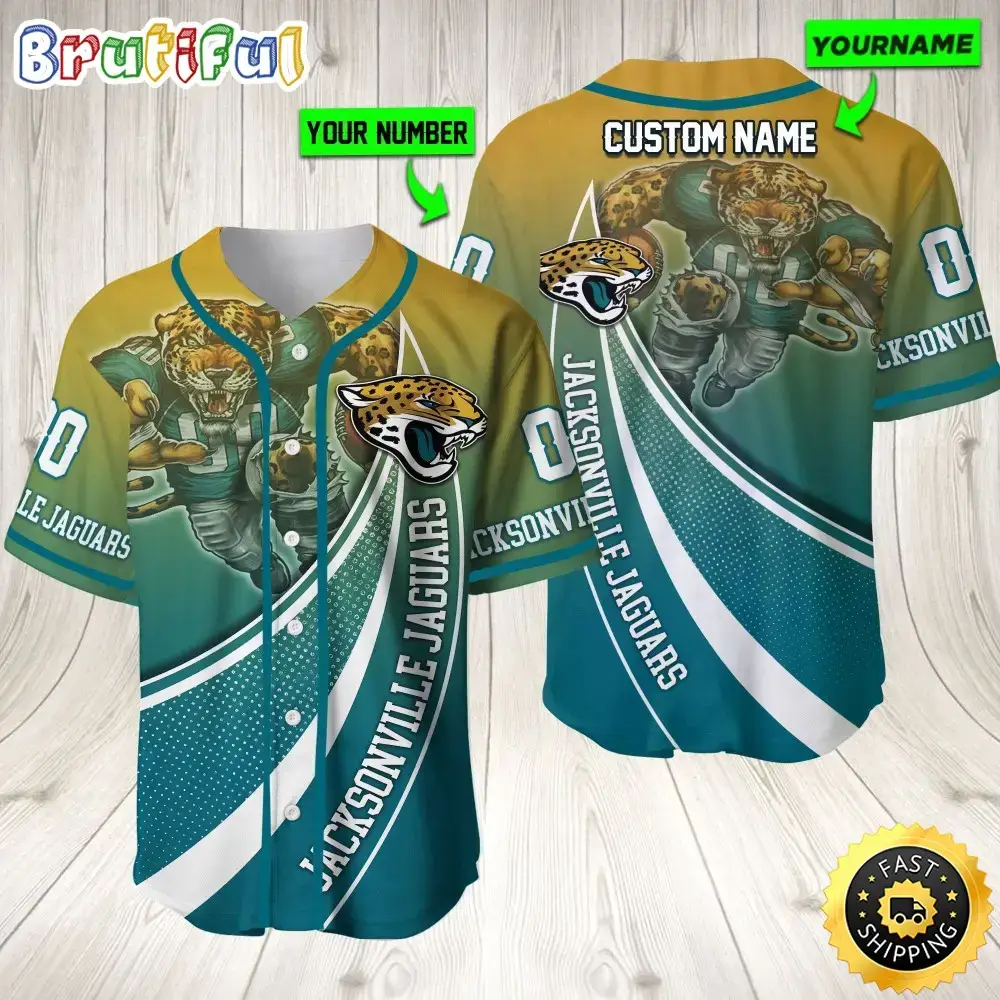 Personalized NFL Jacksonville Jaguars Baseball Jersey Mascot Art Image
