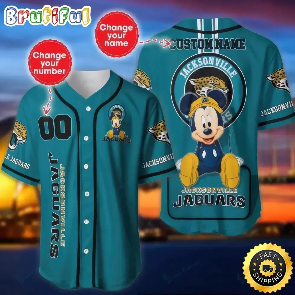 Personalized NFL Jacksonville Jaguars Baseball Jersey Mickey Mouse Image