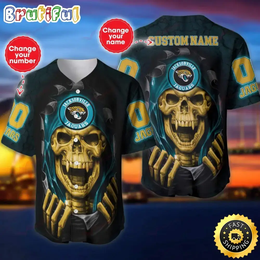 Personalized NFL Jacksonville Jaguars Baseball Jersey Vampire Skull Image