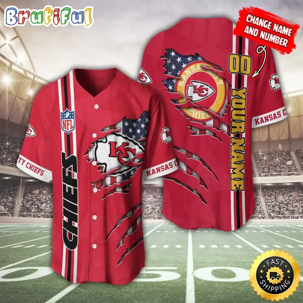 Personalized NFL Kansas City Chiefs Baseball Jersey America Flagy America Flag Athletic Style Jerseys Image