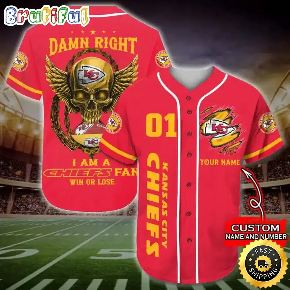 Personalized NFL Kansas City Chiefs Baseball Jersey Art Skull Image