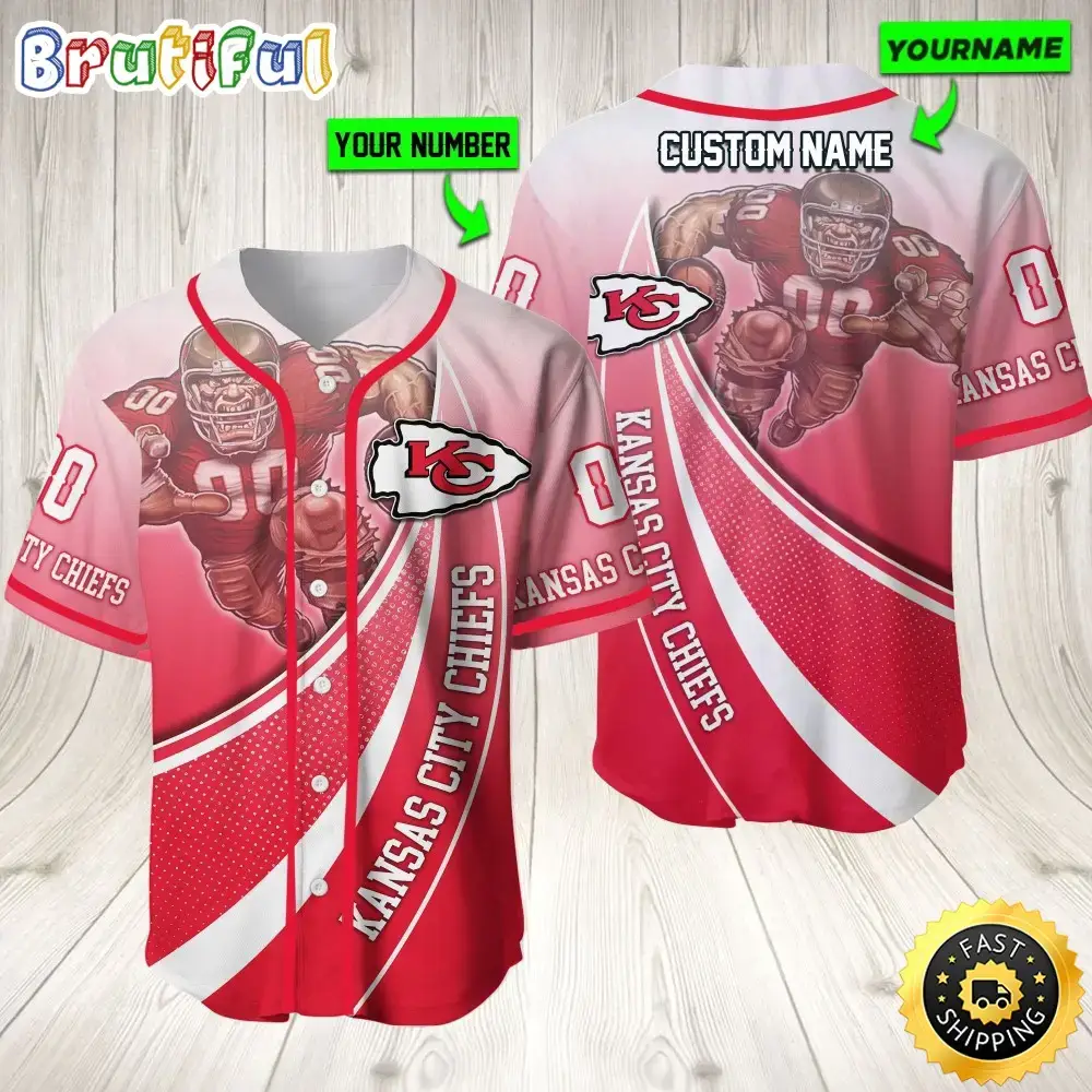 Personalized NFL Kansas City Chiefs Baseball Jersey Mascot Art Image