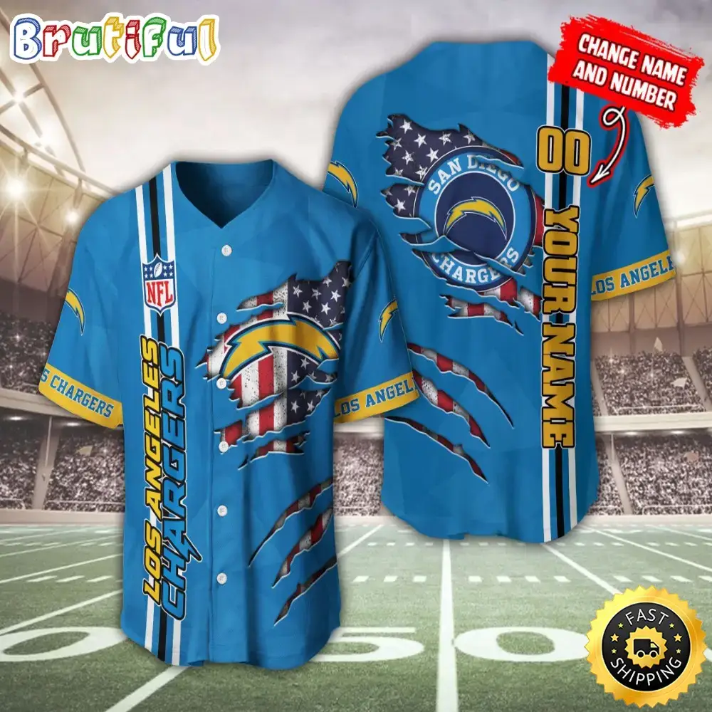 Personalized NFL Los Angeles Chargers Baseball Jersey America Flag Athletic Style Jerseys Image