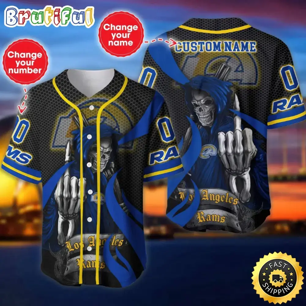 Personalized NFL Los Angeles Chargers Baseball Jersey Shirt The Reaper Art Skull Image