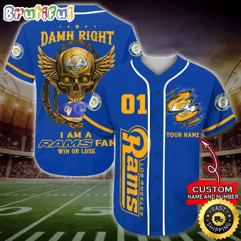 Personalized NFL Los Angeles Rams Baseball Jersey Art Skull Image