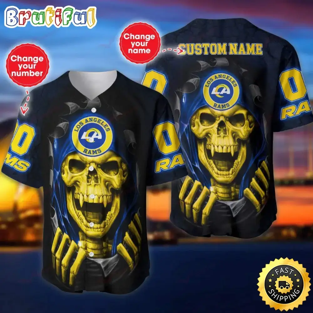 Personalized NFL Los Angeles Rams Baseball Jersey Vampire Skull Image