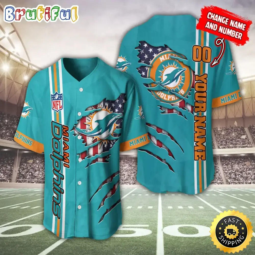 Personalized NFL Miami Dolphins Baseball Jersey America Flagy America Flag Athletic Style Jerseys Image
