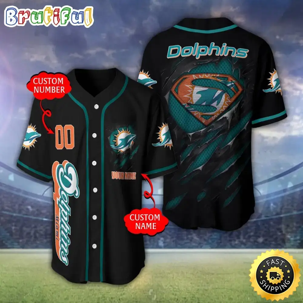 Personalized NFL Miami Dolphins Baseball Jersey Athletic Team Shirts Image