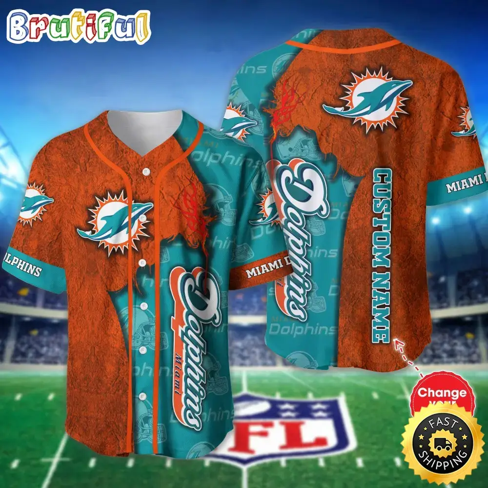 Personalized NFL Miami Dolphins Baseball Jersey Authentic Baseball Attire Image