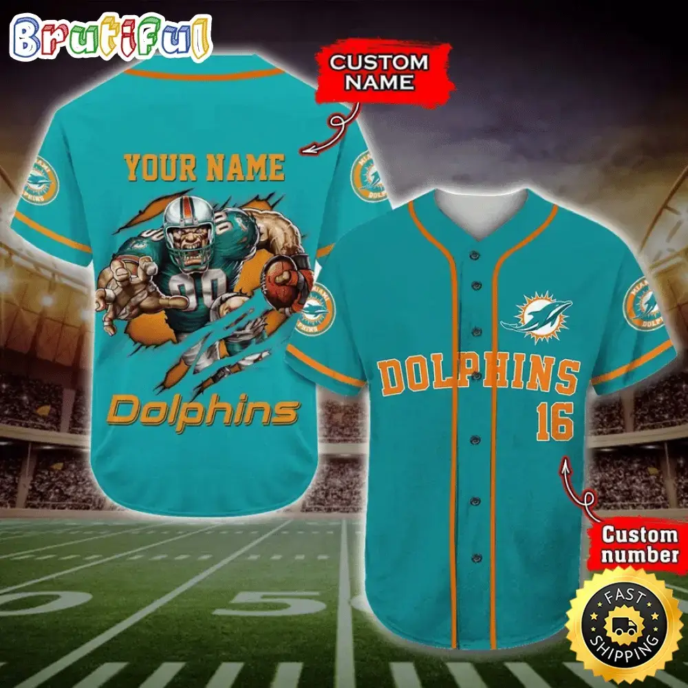Personalized NFL Miami Dolphins Baseball Jersey Casual Baseball Gear Image