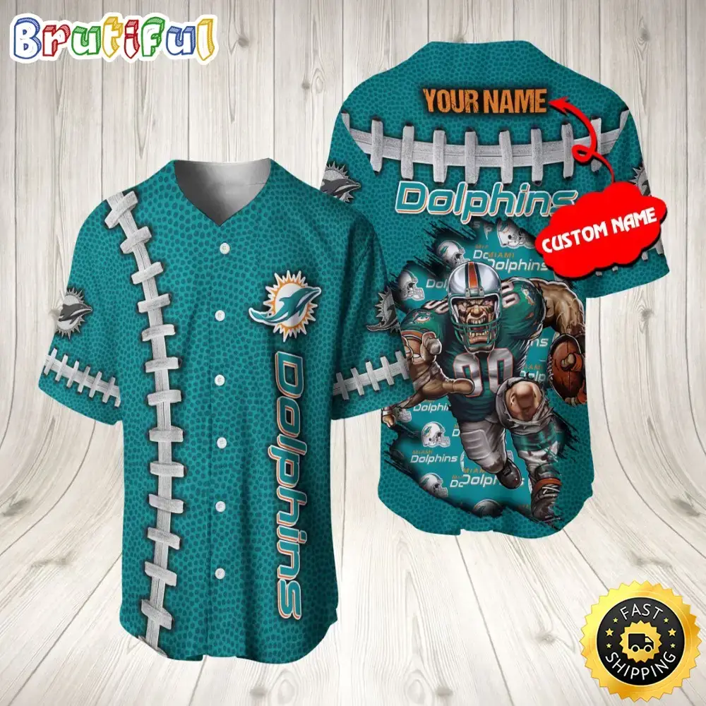 Personalized NFL Miami Dolphins Baseball Jersey Team Spirit Tops Image