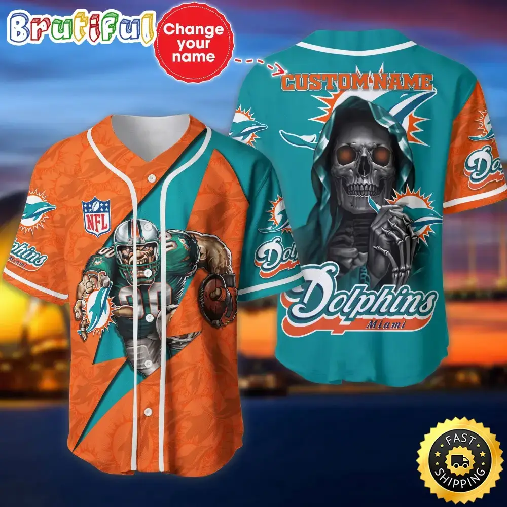 Personalized NFL Miami Dolphins Baseball Jersey Vintage Baseball Gear Image