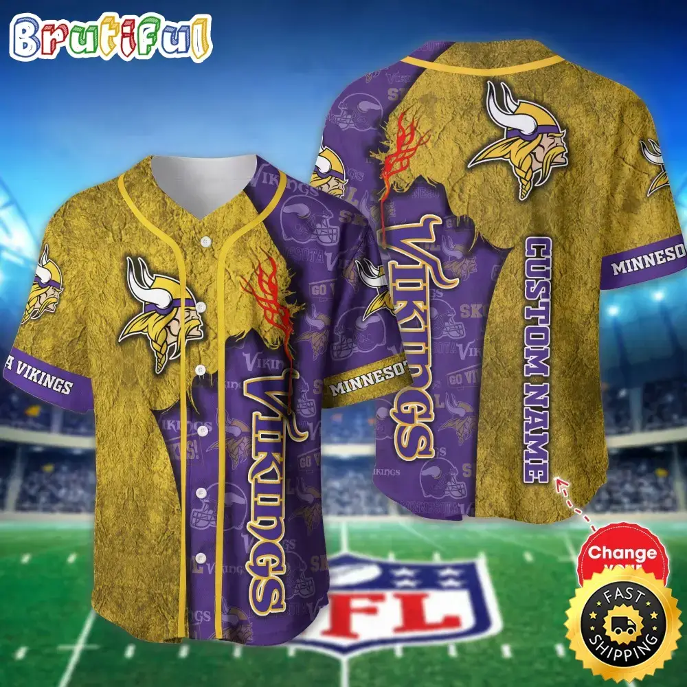 Personalized NFL Minnesota Vikings Baseball Jersey Authentic Baseball Attire Image