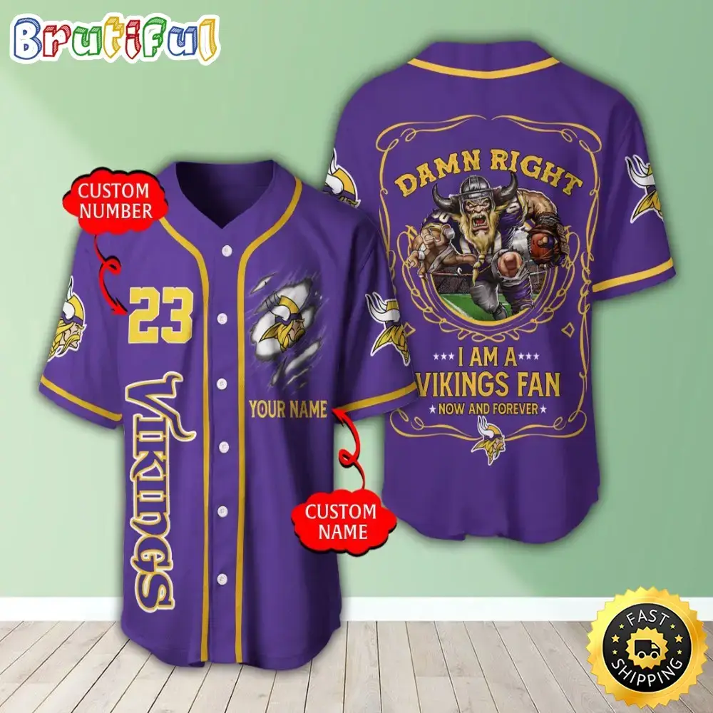 Personalized NFL Minnesota Vikings Baseball Jersey Dynamic Team Shirts Image