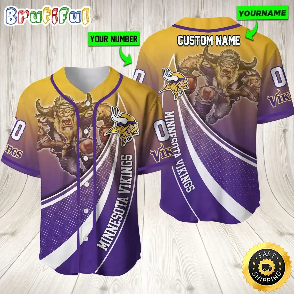 Personalized NFL Minnesota Vikings Baseball Jersey Mascot Art Image