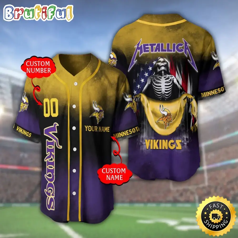 Personalized NFL Minnesota Vikings Baseball Jersey Team Spirit Tops Image