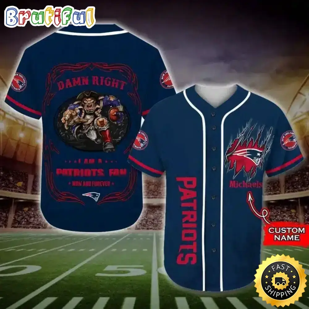 Personalized NFL New England Patriots Baseball Jersey Fan Name Image