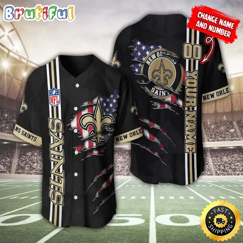 Personalized NFL New Orleans Saints Baseball Jersey America Flagy America Flag Athletic Style Jerseys Image