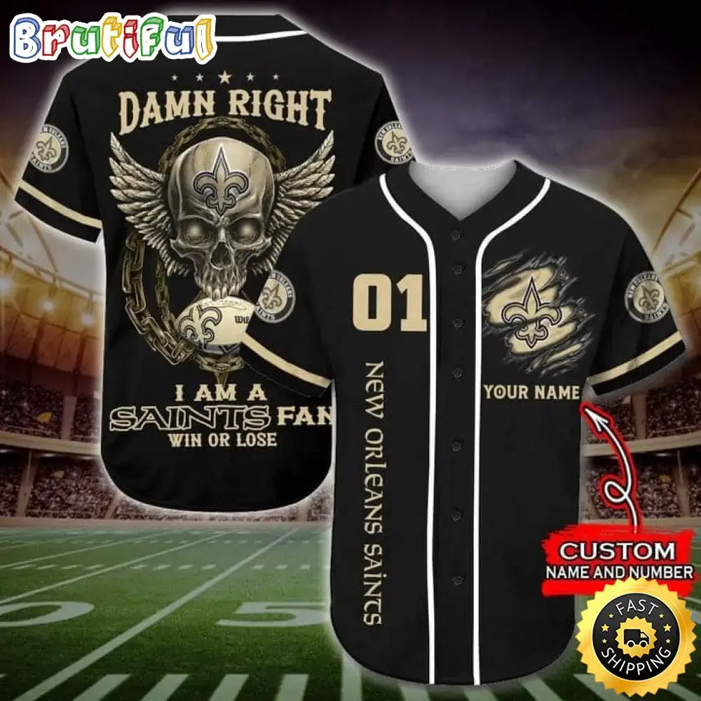 Personalized NFL New Orleans Saints Baseball Jersey Art Skull Image