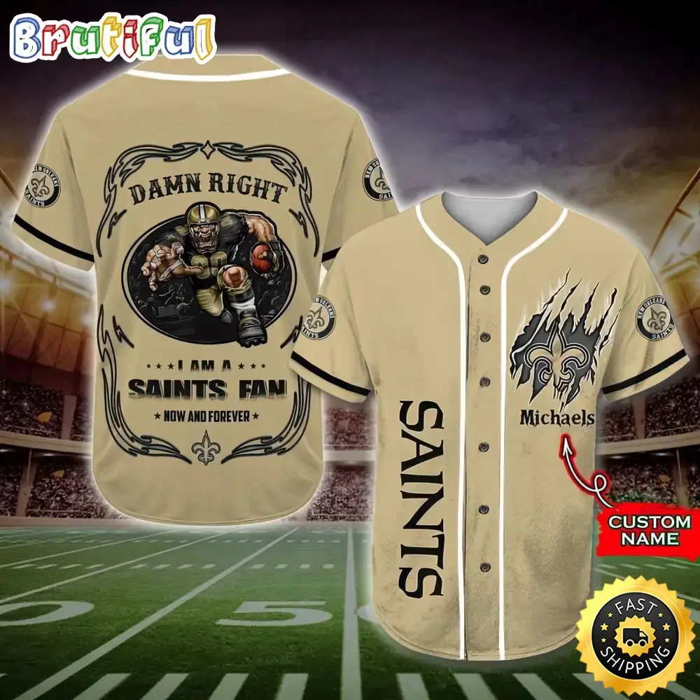 Personalized NFL New Orleans Saints Baseball Jersey Fan Name Image
