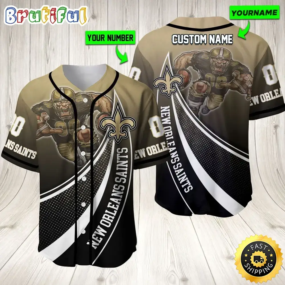 Personalized NFL New Orleans Saints Baseball Jersey Mascot Art Image