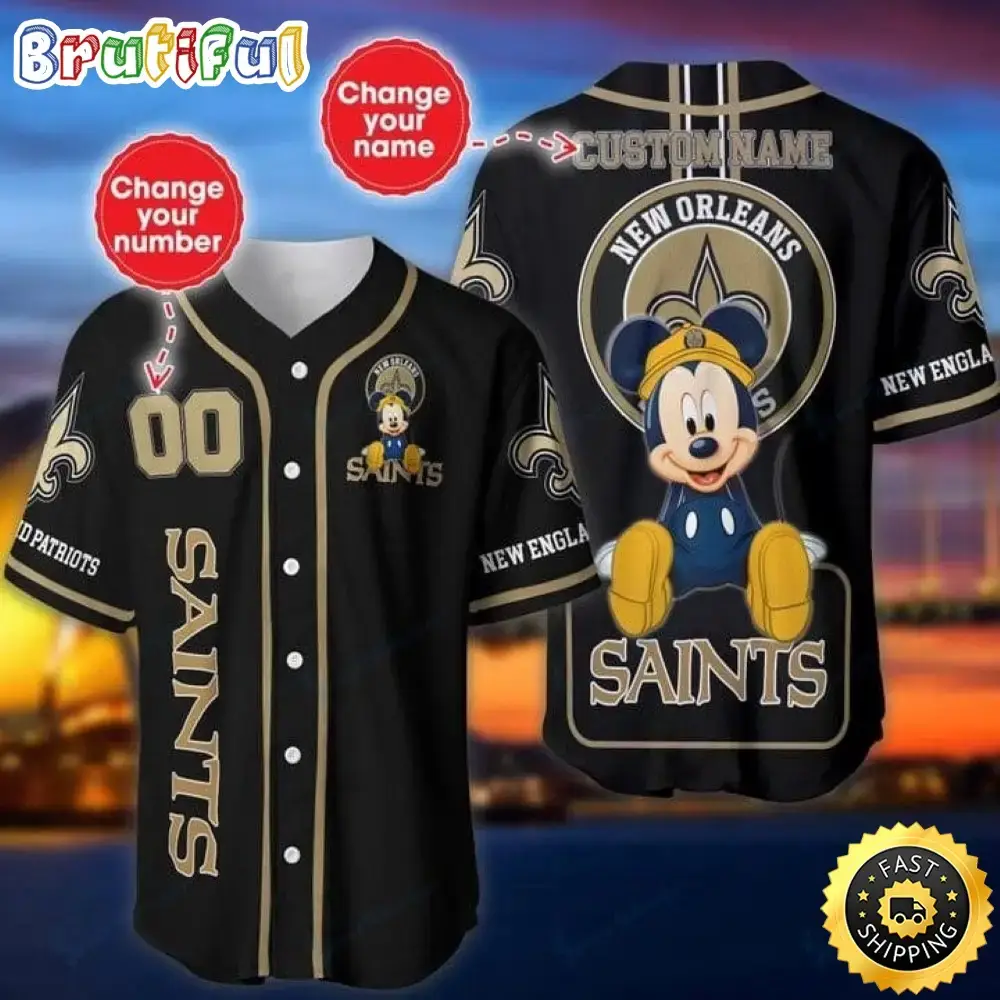 Personalized NFL New Orleans Saints Baseball Jersey Mickey Mouse Image