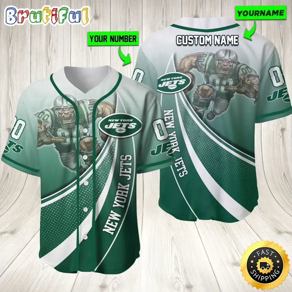 Personalized NFL New York Jets Baseball Jersey Mascot Art Image
