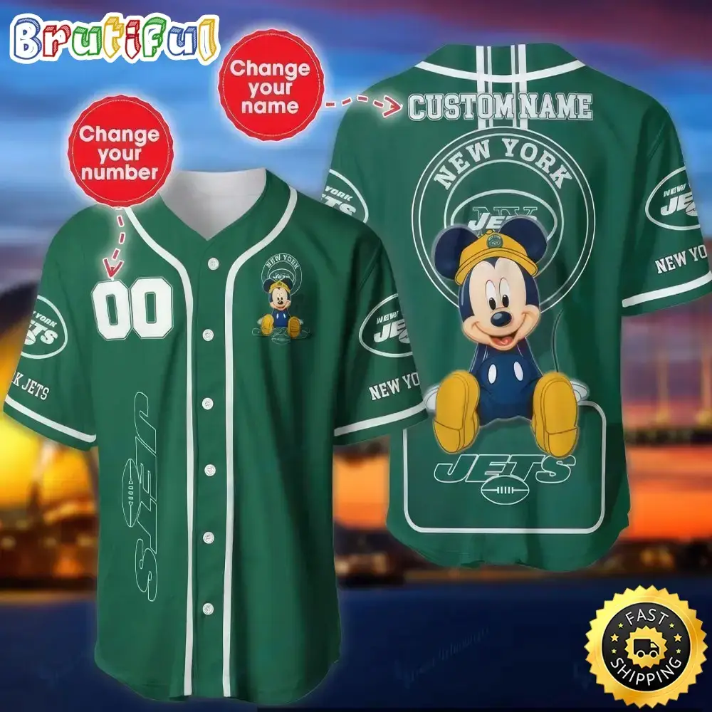 Personalized NFL New York Jets Baseball Jersey Mickey Mouse Image