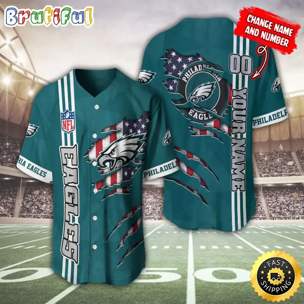 Personalized NFL Philadelphia Eagles Baseball Jersey America Flagy America Flag Athletic Style Jerseys Image