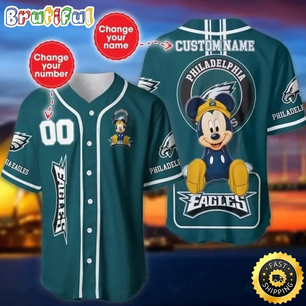 Personalized NFL Philadelphia Eagles Baseball Jersey Mickey Mouse Image
