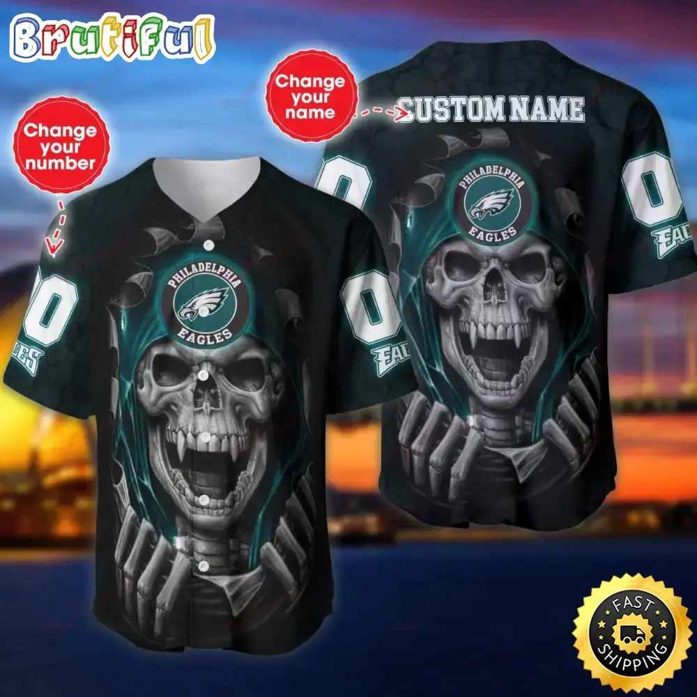 Personalized NFL Philadelphia Eagles Baseball Jersey Vampire Skull Image