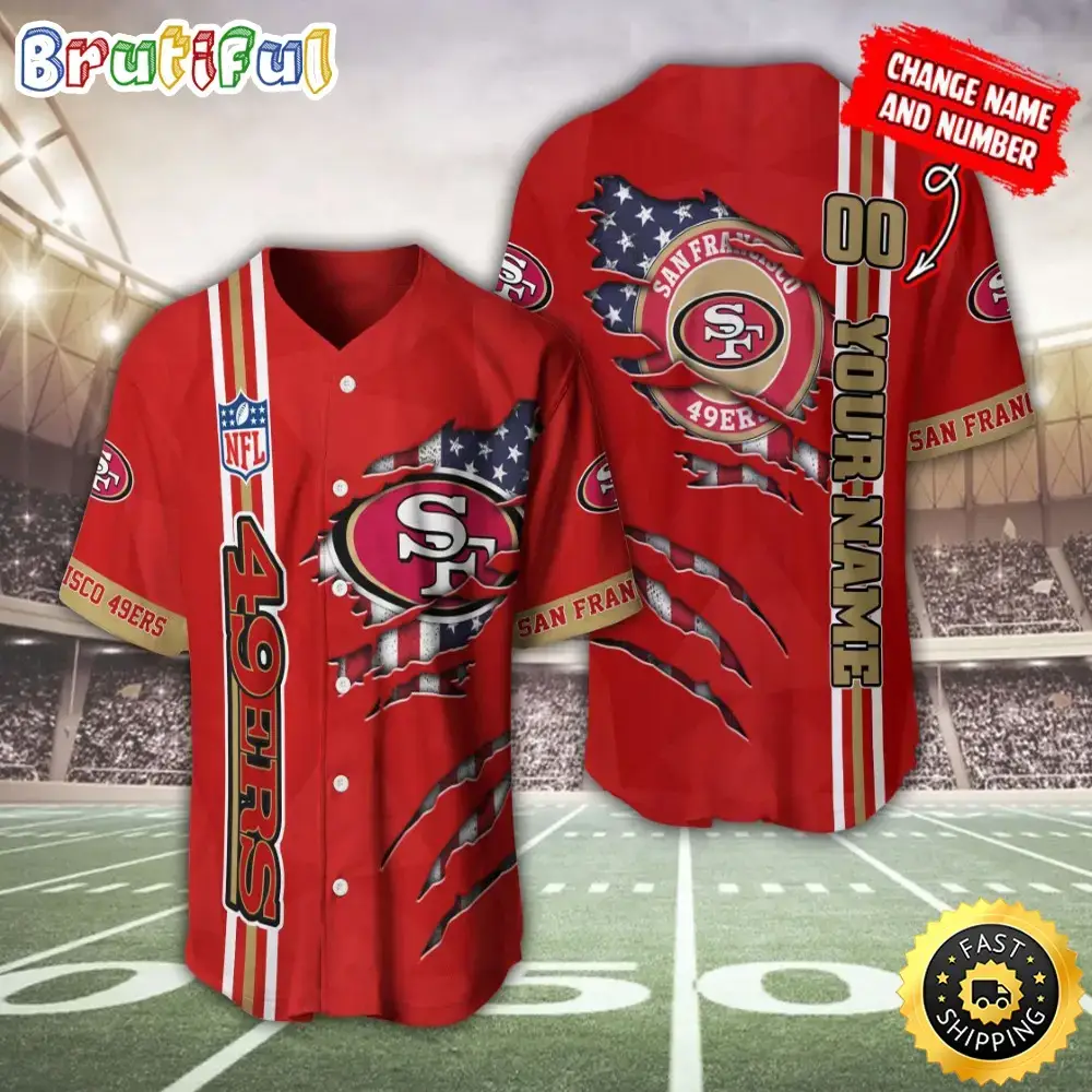 Personalized NFL San Francisco 49ers Baseball Jersey America Flagy America Flag Athletic Style Jerseys Image