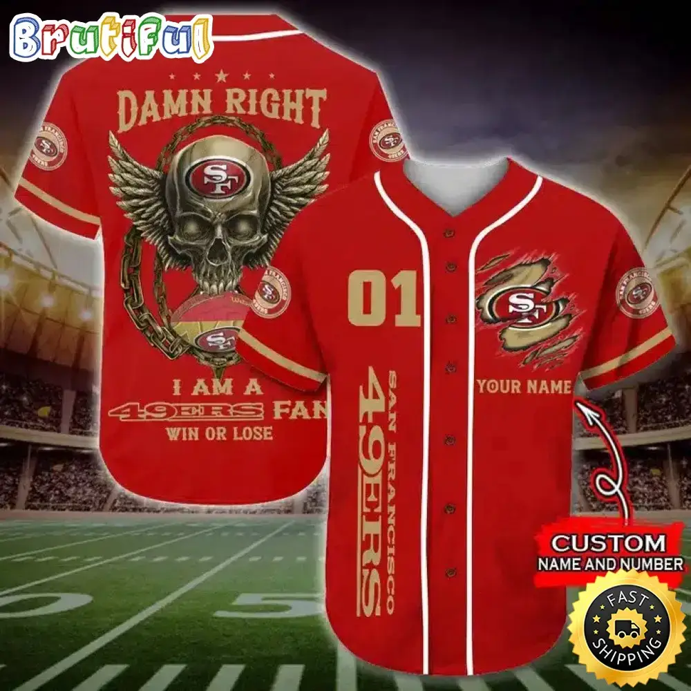 Personalized NFL San Francisco 49ers Baseball Jersey Art Skull Image