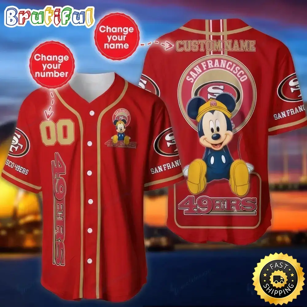 Personalized NFL San Francisco 49ers Baseball Jersey Mickey Mouse Image