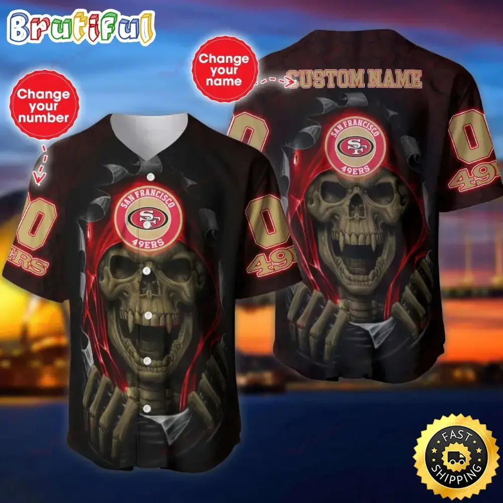 Personalized NFL San Francisco 49ers Baseball Jersey Vampire Skull Image