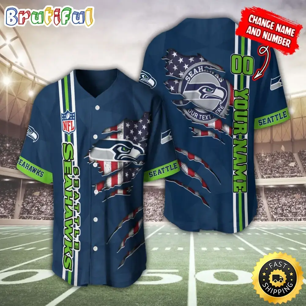 Personalized NFL Seattle Seahawks Baseball Jersey America Flagy America Flag Athletic Style Jerseys Image