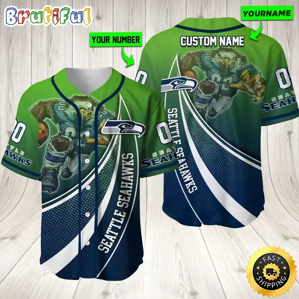 Personalized NFL Seattle Seahawks Baseball Jersey Mascot Art Image