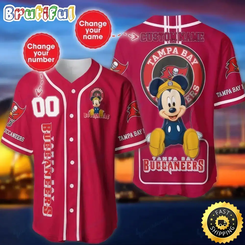 Personalized NFL Tampa Bay Buccaneers Baseball Jersey Mickey Mouse Image