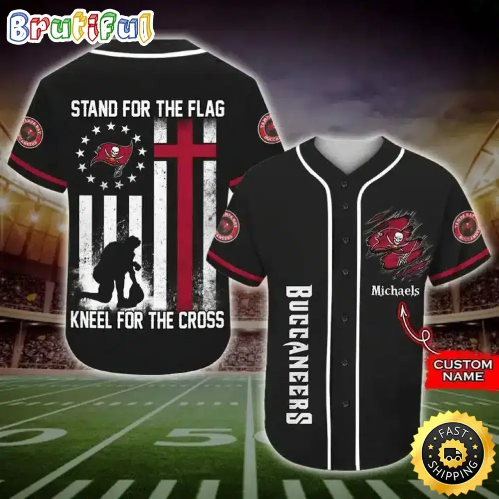 Personalized NFL Tampa Bay Buccaneers Baseball Jersey Stand For The Flag Kneel For The Cross Image