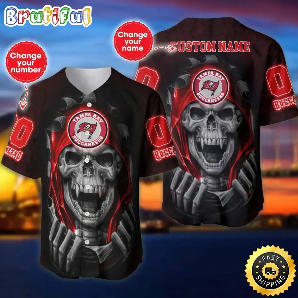 Personalized NFL Tampa Bay Buccaneers Baseball Jersey Vampire Skull Image